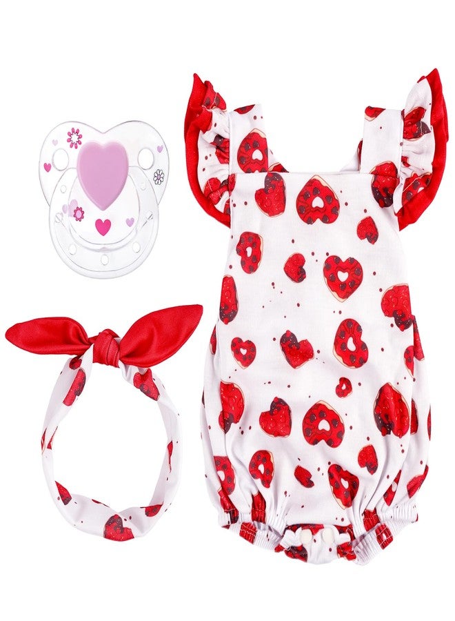 BABESIDE طقم ملابس دمى أطفال حديثي الولادة من 3 قطع من BABESIDE، مناسب للدمى من 17 إلى 22 بوصة، يتضمن إكسسوارات ملابس مزينة بنقشة قلوب، باللون الأحمر. - Image 1